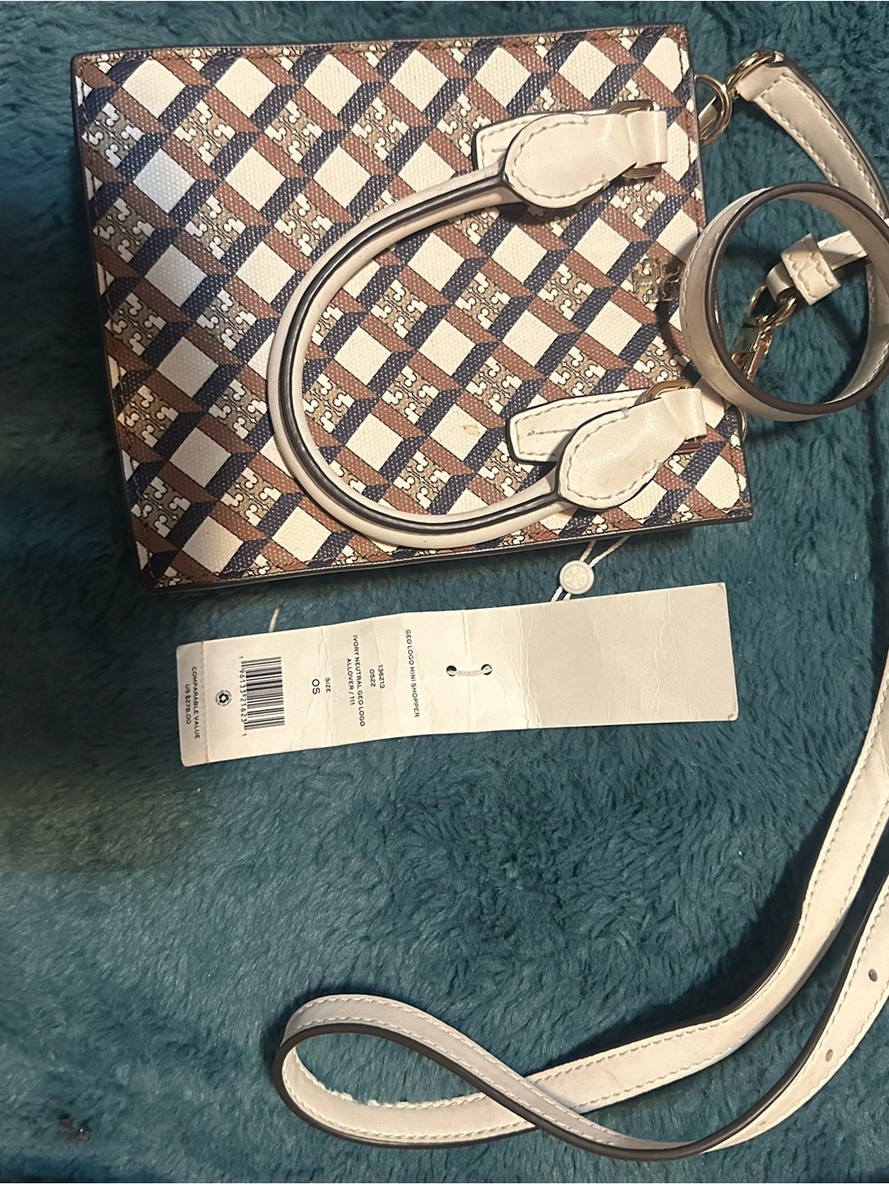 Tory Burch Brown & Cream Patterned Mini Crossbody